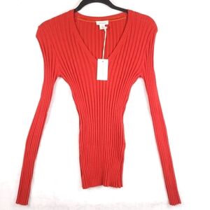 Sundance Organic Cotton Ribbed Knit V Neck Sweater Women S NWT